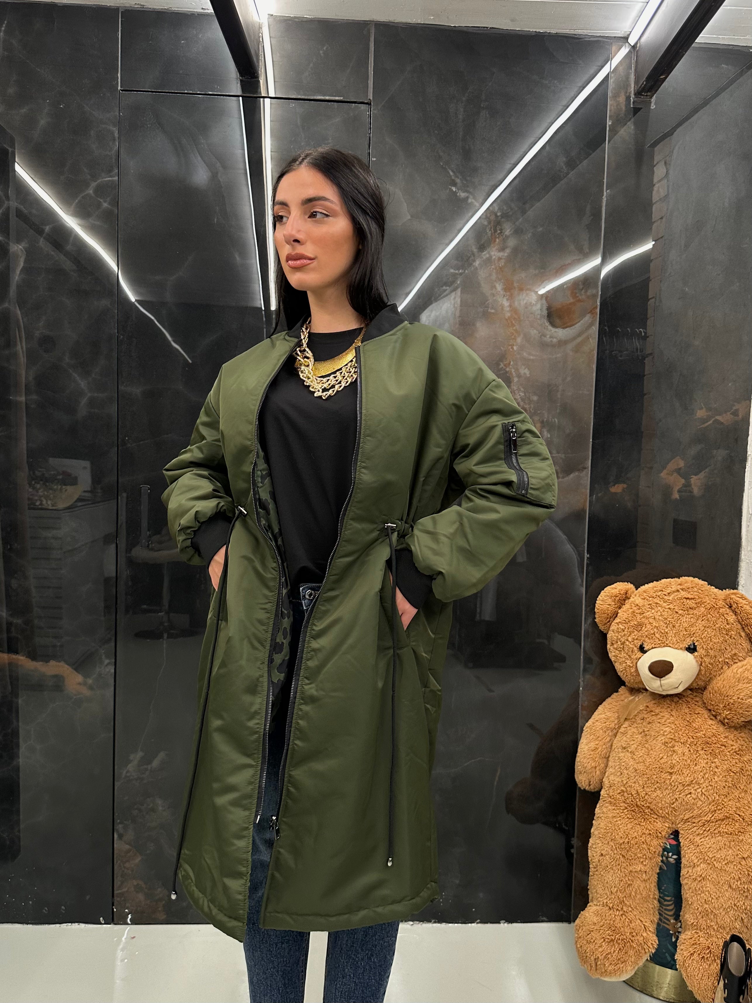 Piumino lungo double face verde militare - THE SECRET LOFT