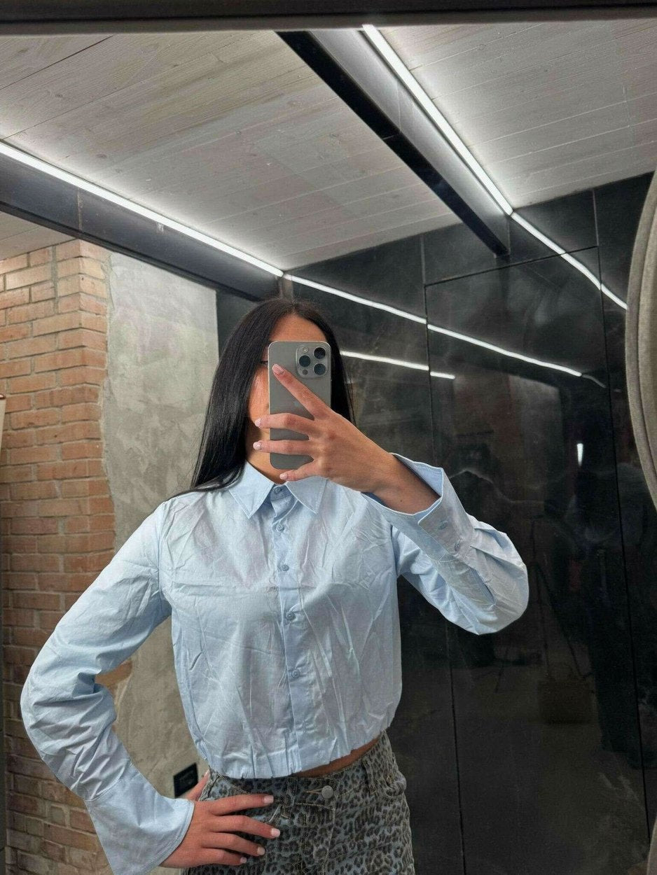 Camicia crop celeste - THE SECRET LOFT