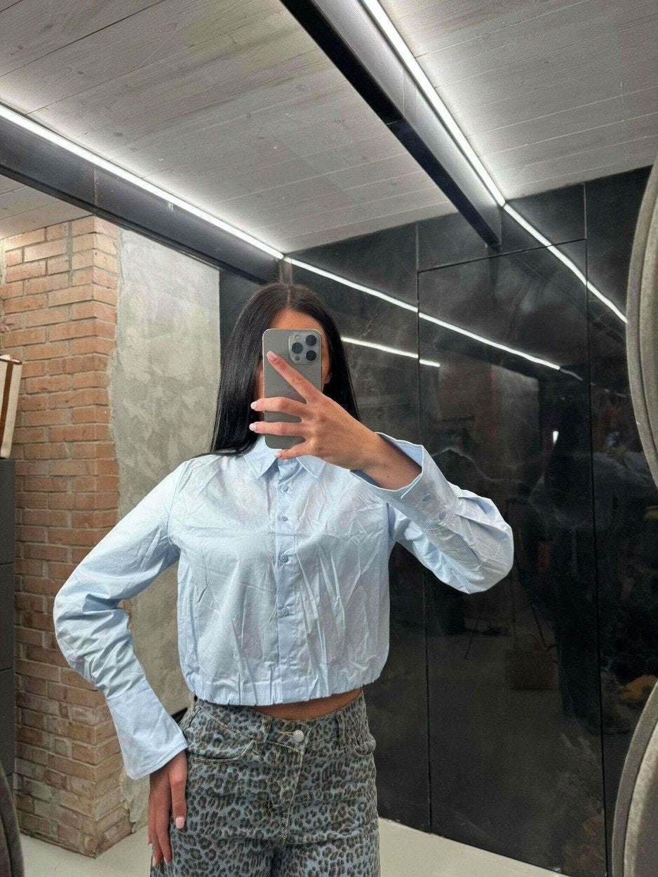 Camicia crop celeste - THE SECRET LOFT