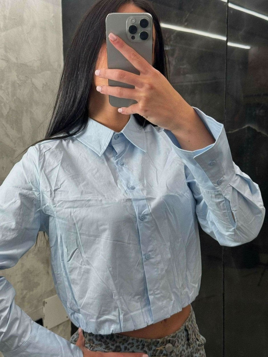 Camicia crop celeste - THE SECRET LOFT