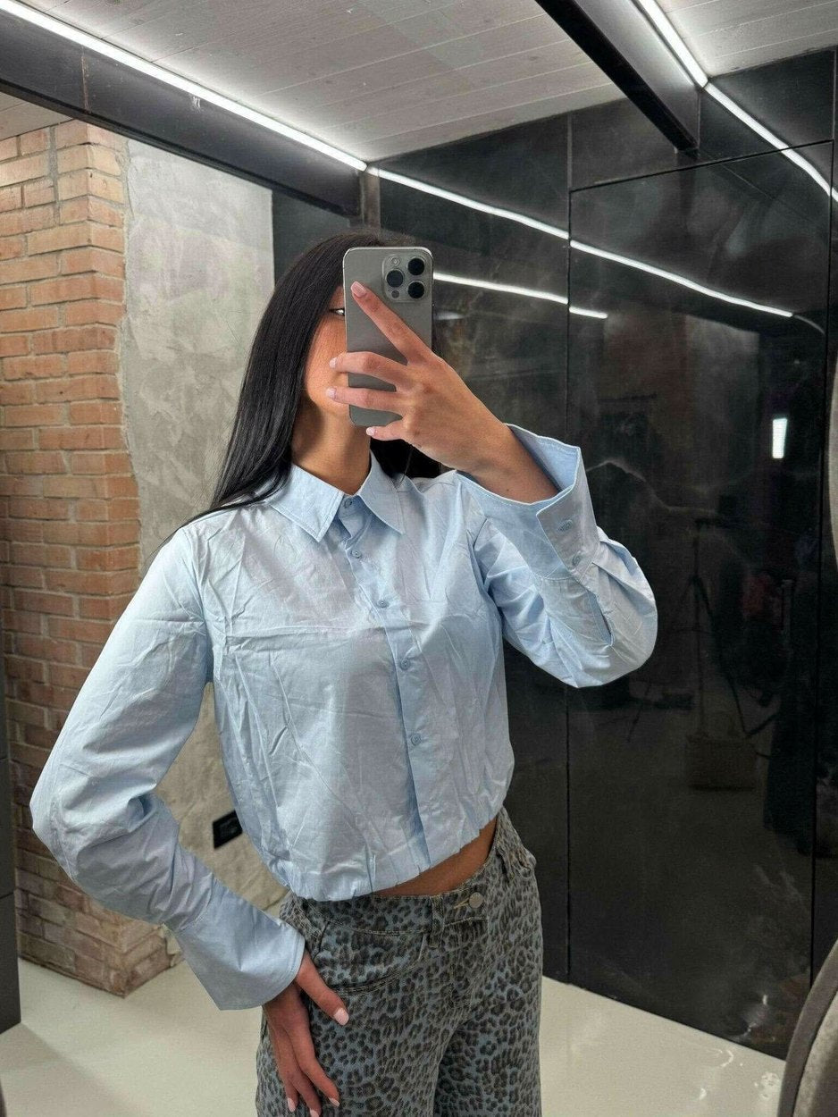 Camicia crop celeste - THE SECRET LOFT