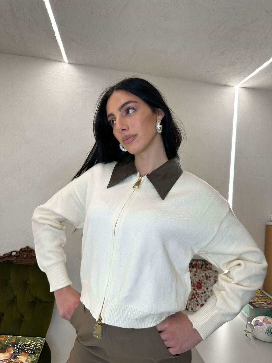 Cardigan con colletto in ecopelle - Cardigan - THE SECRET LOFT