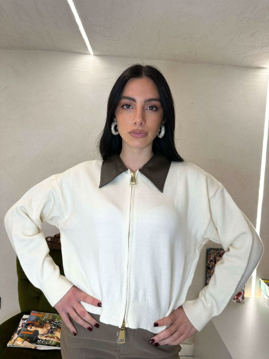 Cardigan con colletto in ecopelle - Cardigan - THE SECRET LOFT