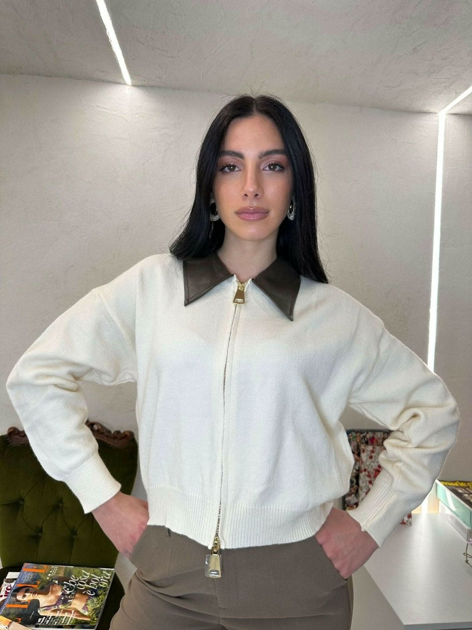 Cardigan con colletto in ecopelle - Cardigan - THE SECRET LOFT