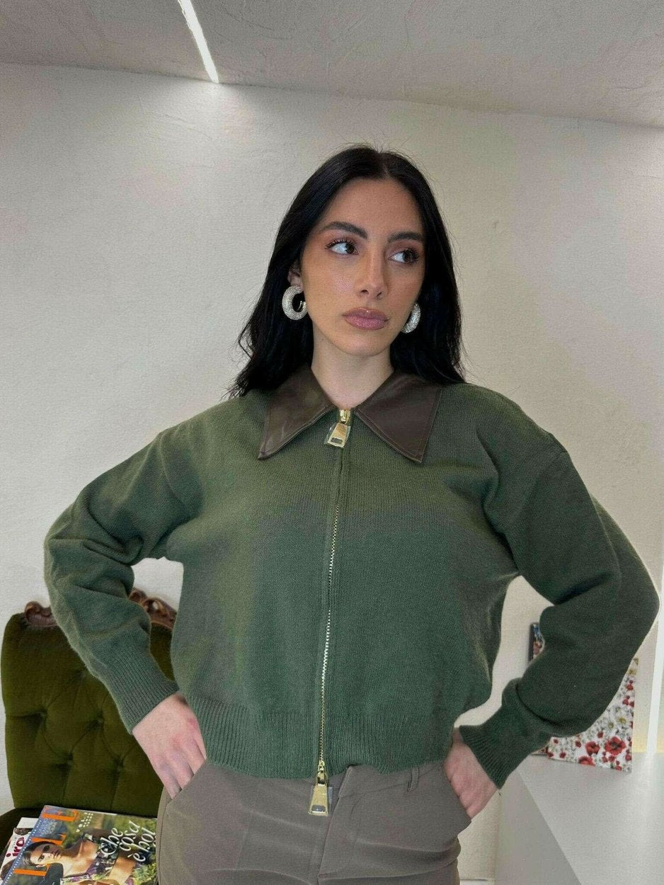 Cardigan con colletto in ecopelle - Cardigan - THE SECRET LOFT