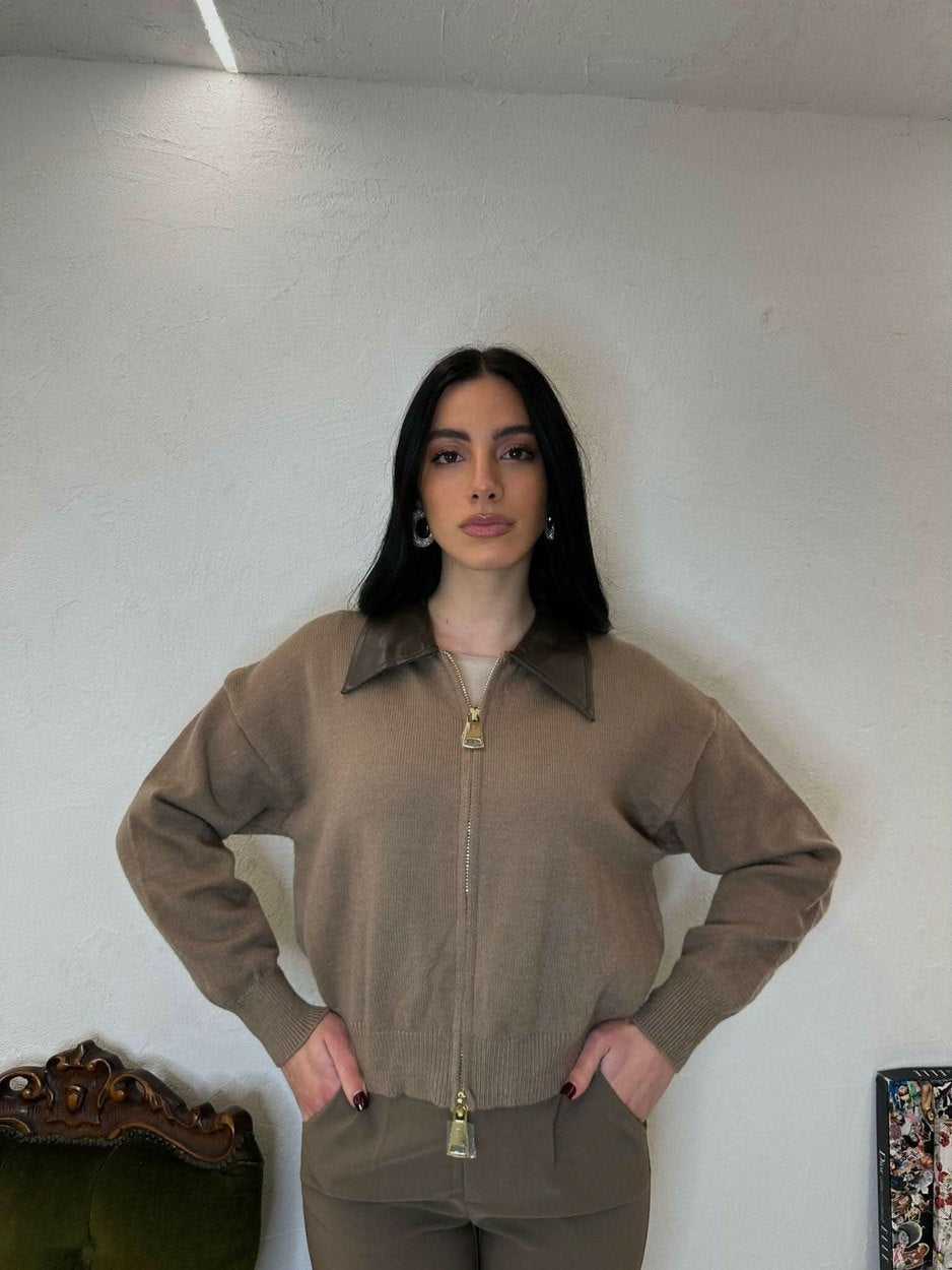 Cardigan con colletto in ecopelle - Cardigan - THE SECRET LOFT
