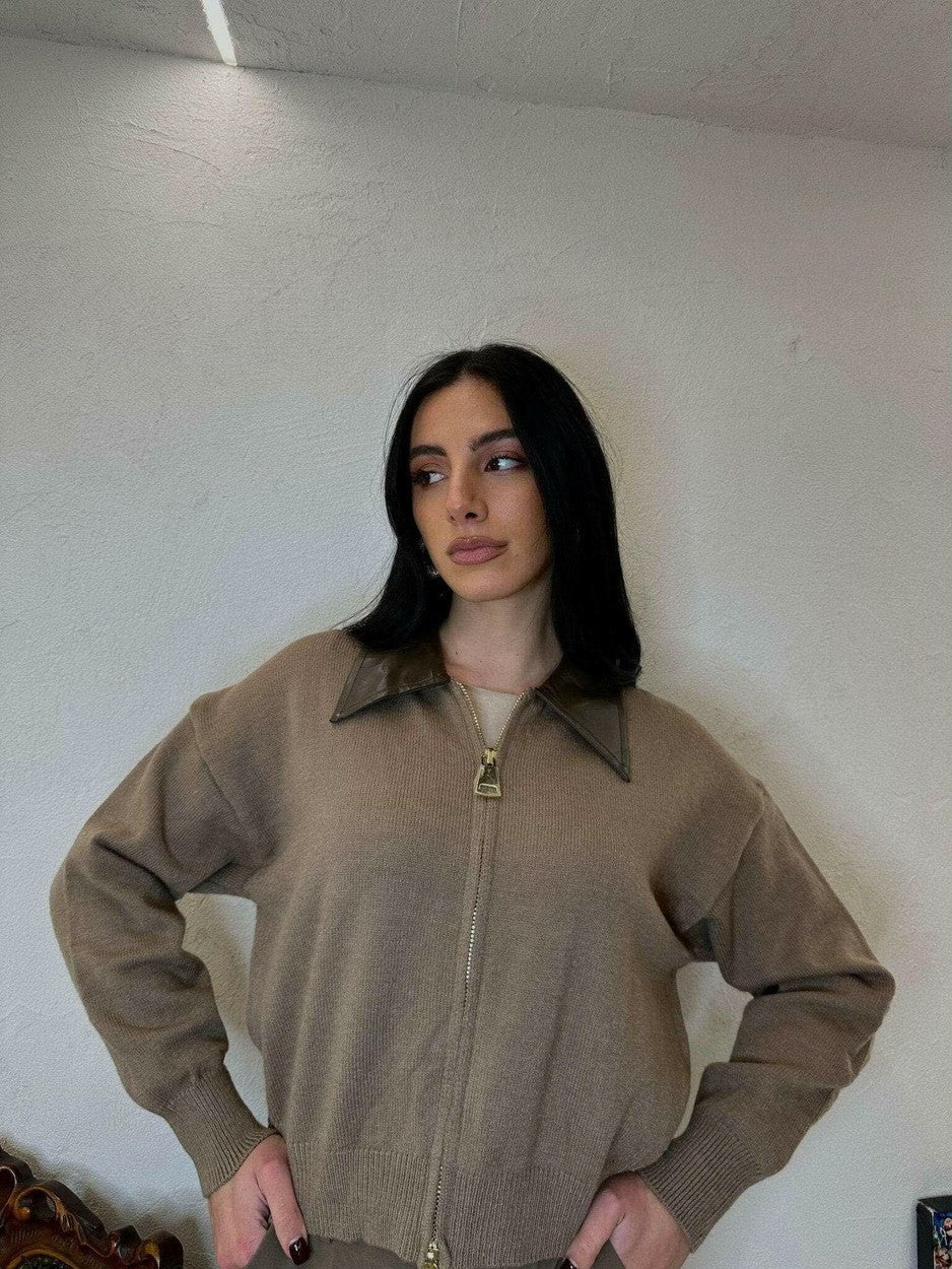 Cardigan con colletto in ecopelle - Cardigan - THE SECRET LOFT