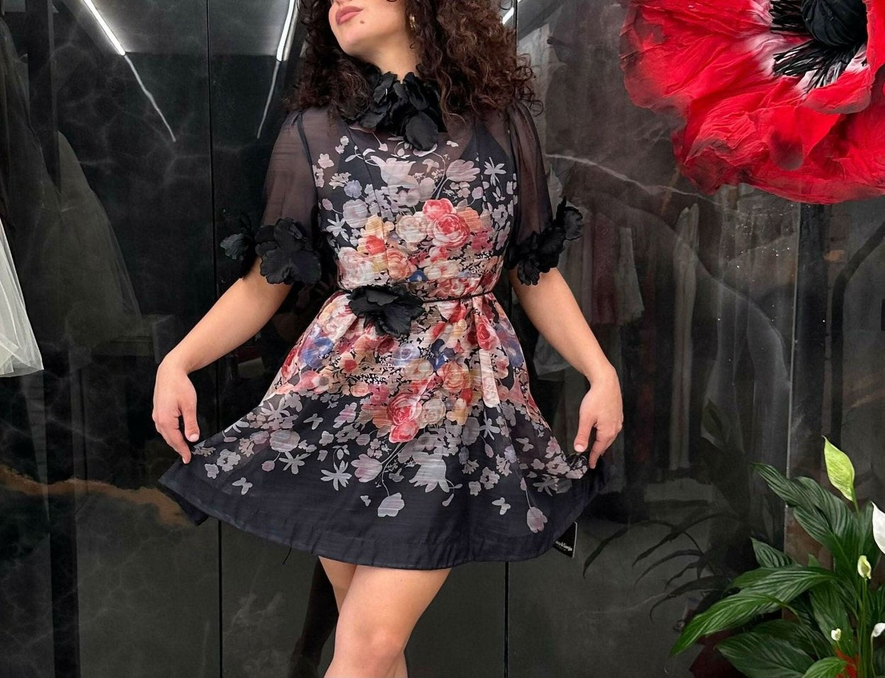 Abito Flowers Nero - THE SECRET LOFT