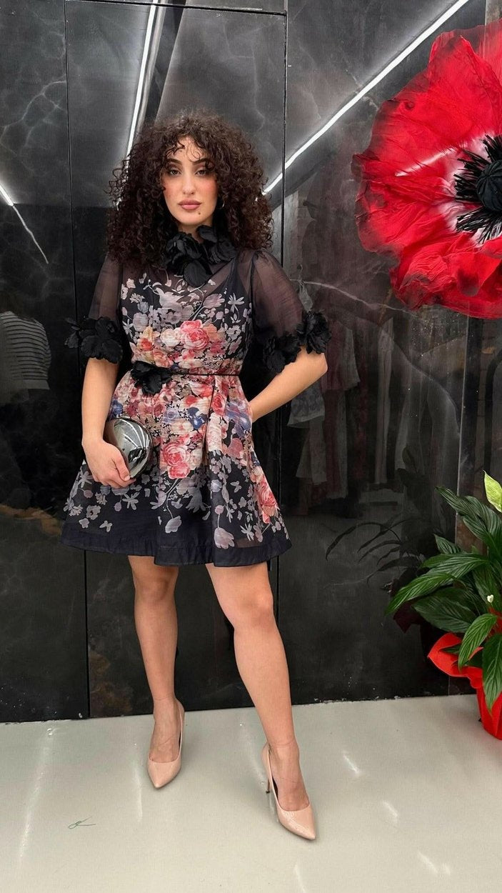 Abito Flowers Nero - THE SECRET LOFT