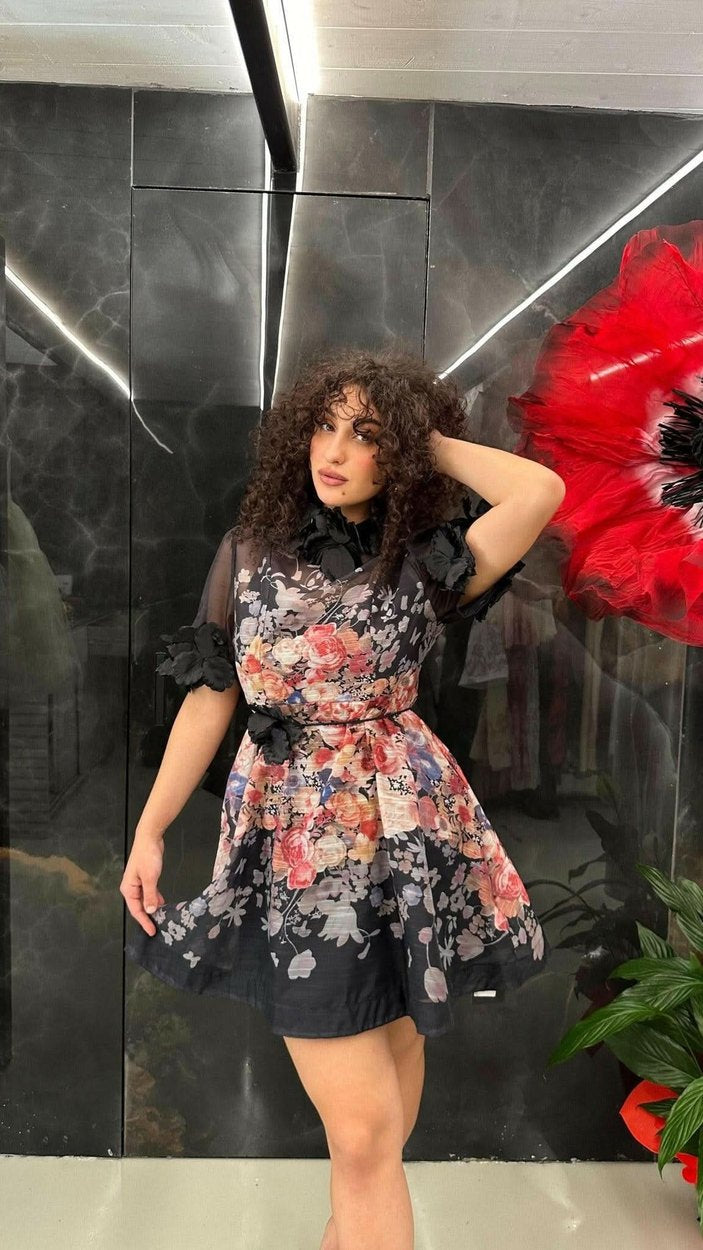 Abito Flowers Nero - THE SECRET LOFT